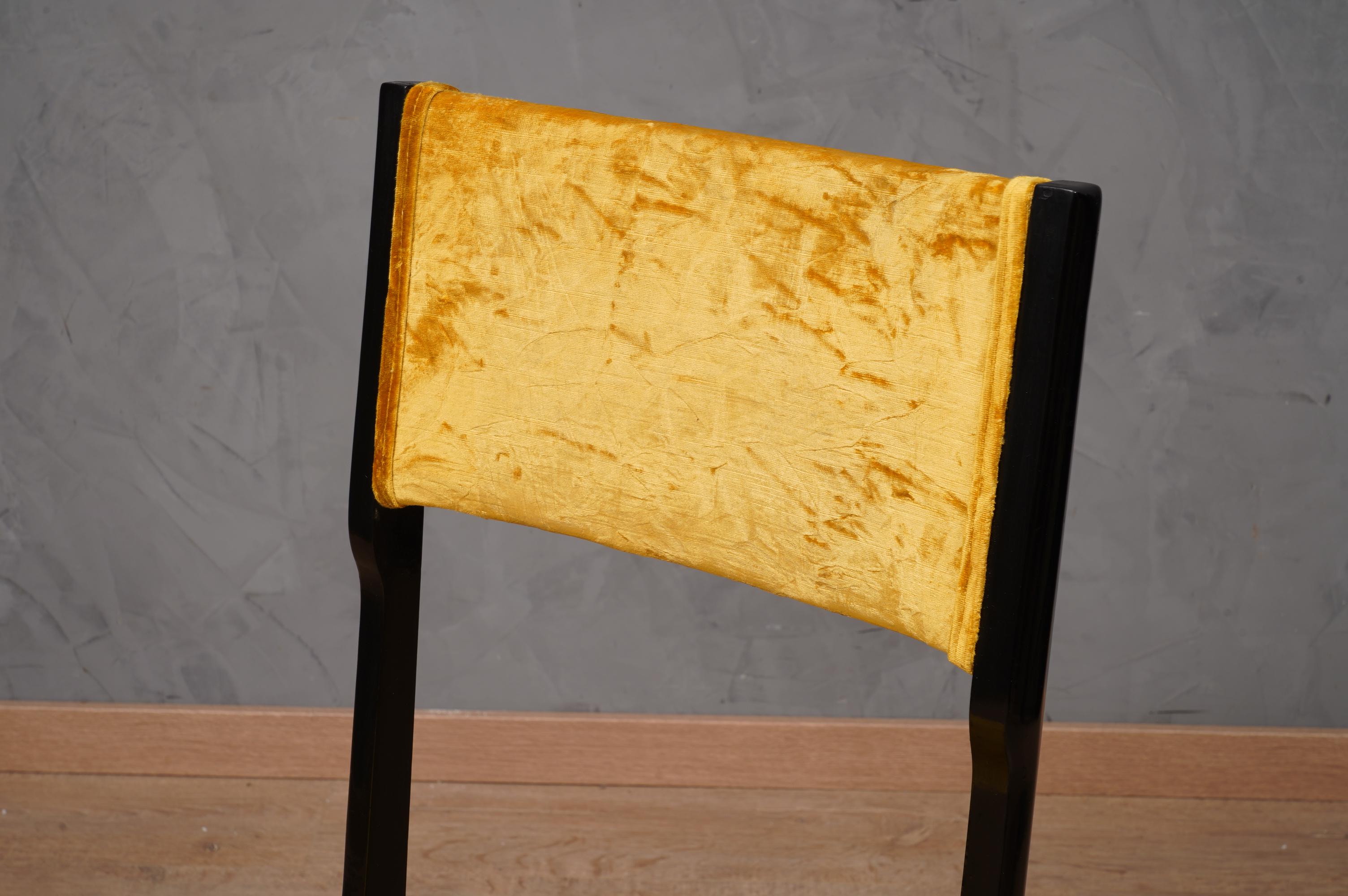 Carlo De Carli attributed Gold Velvet Italian Midcentury Chairs, 1955 3