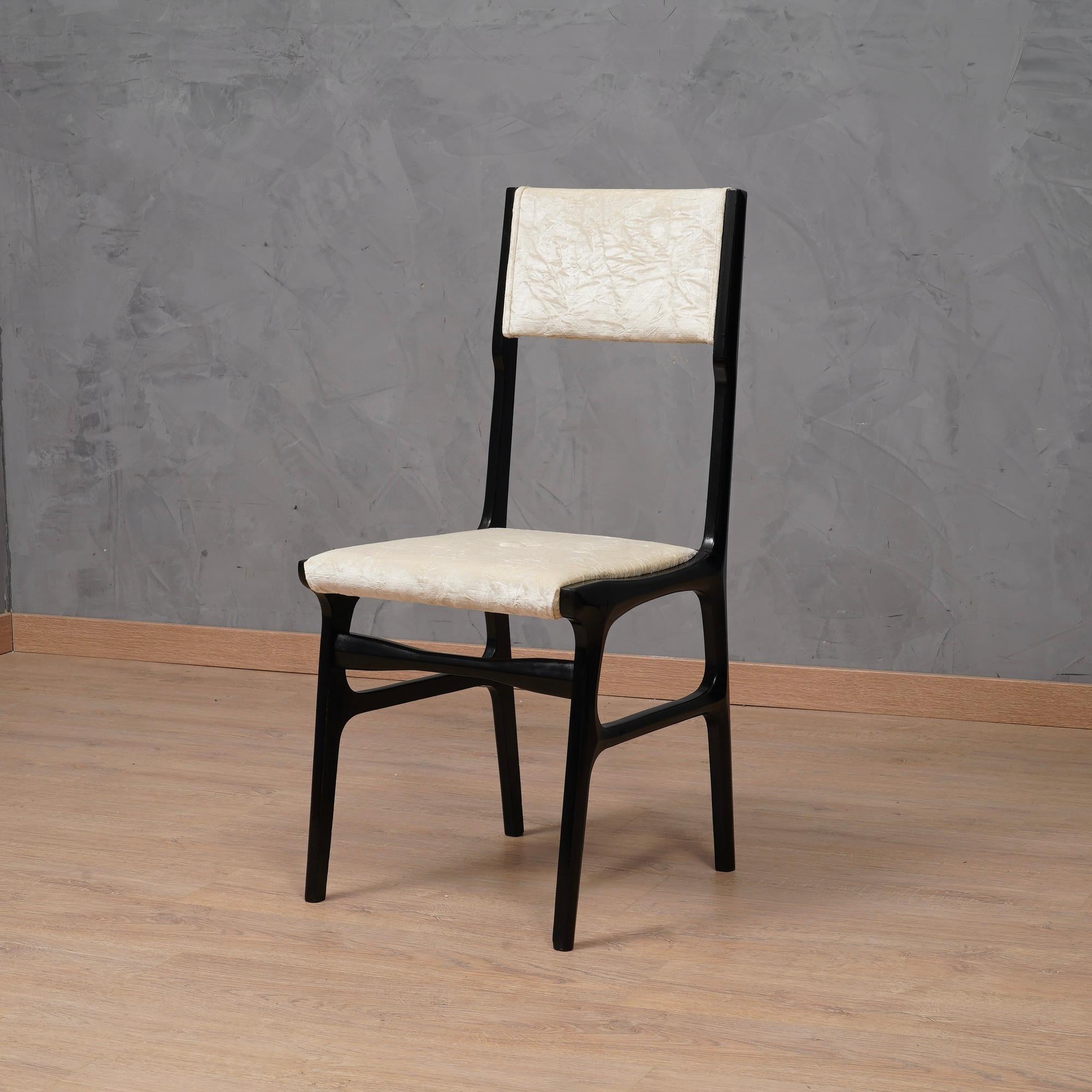 Carlo De Carli attributed White Velvet Italian Midcentury Chairs, 1955 5