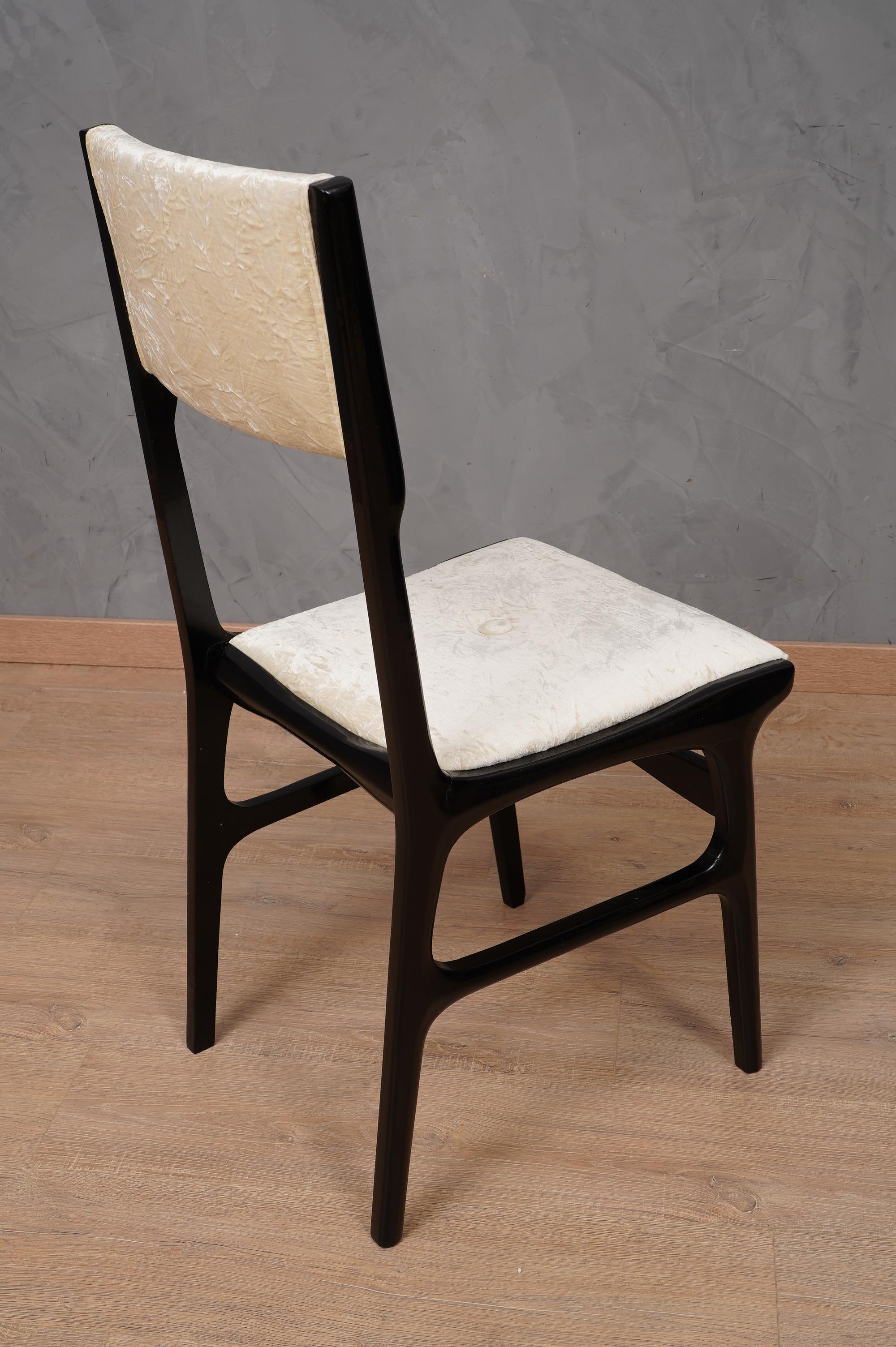 Carlo De Carli attributed White Velvet Italian Midcentury Chairs, 1955 1
