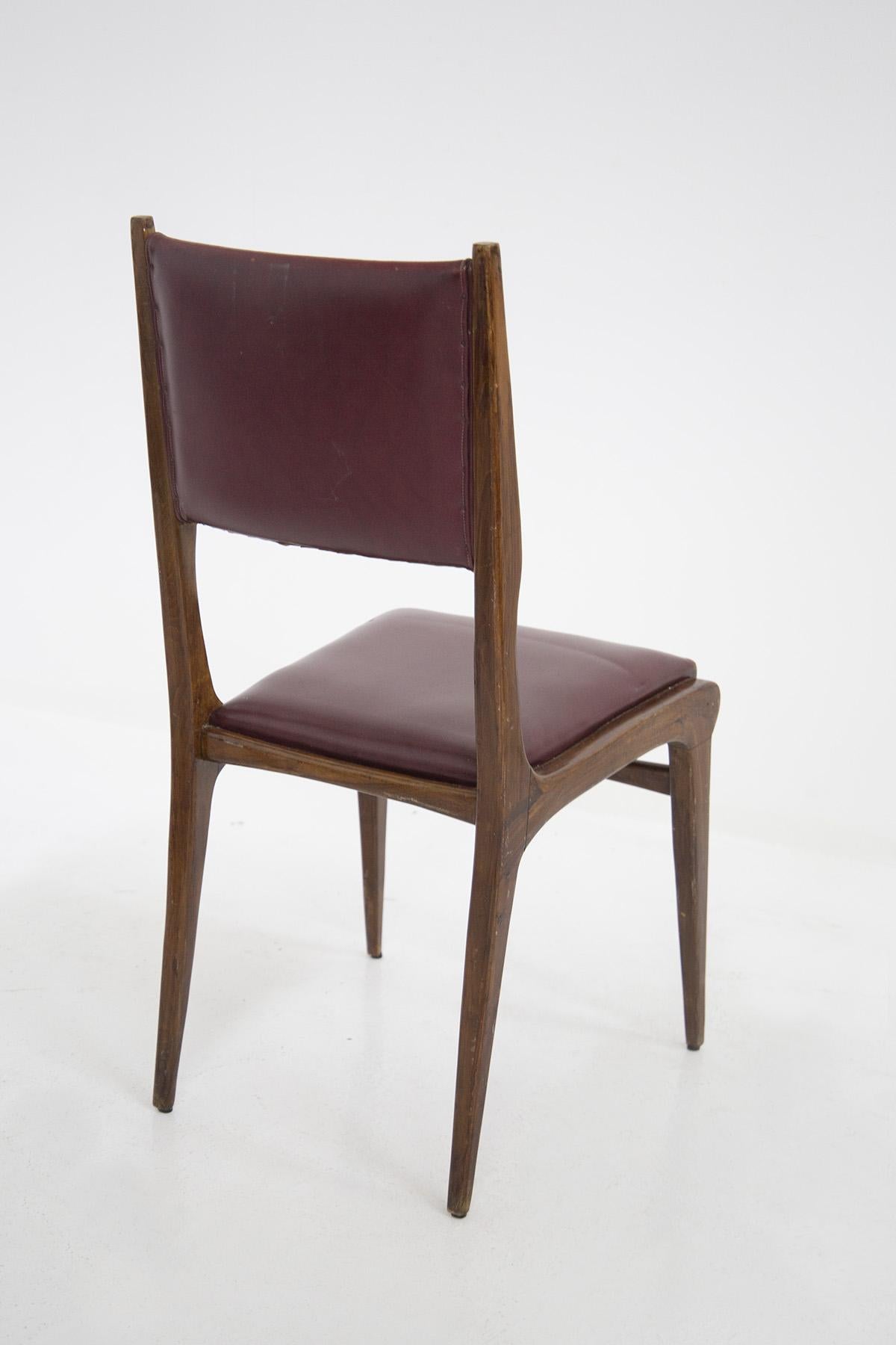 Carlo de Carli Chairs in Wood and Red Leather, Set of 6 4