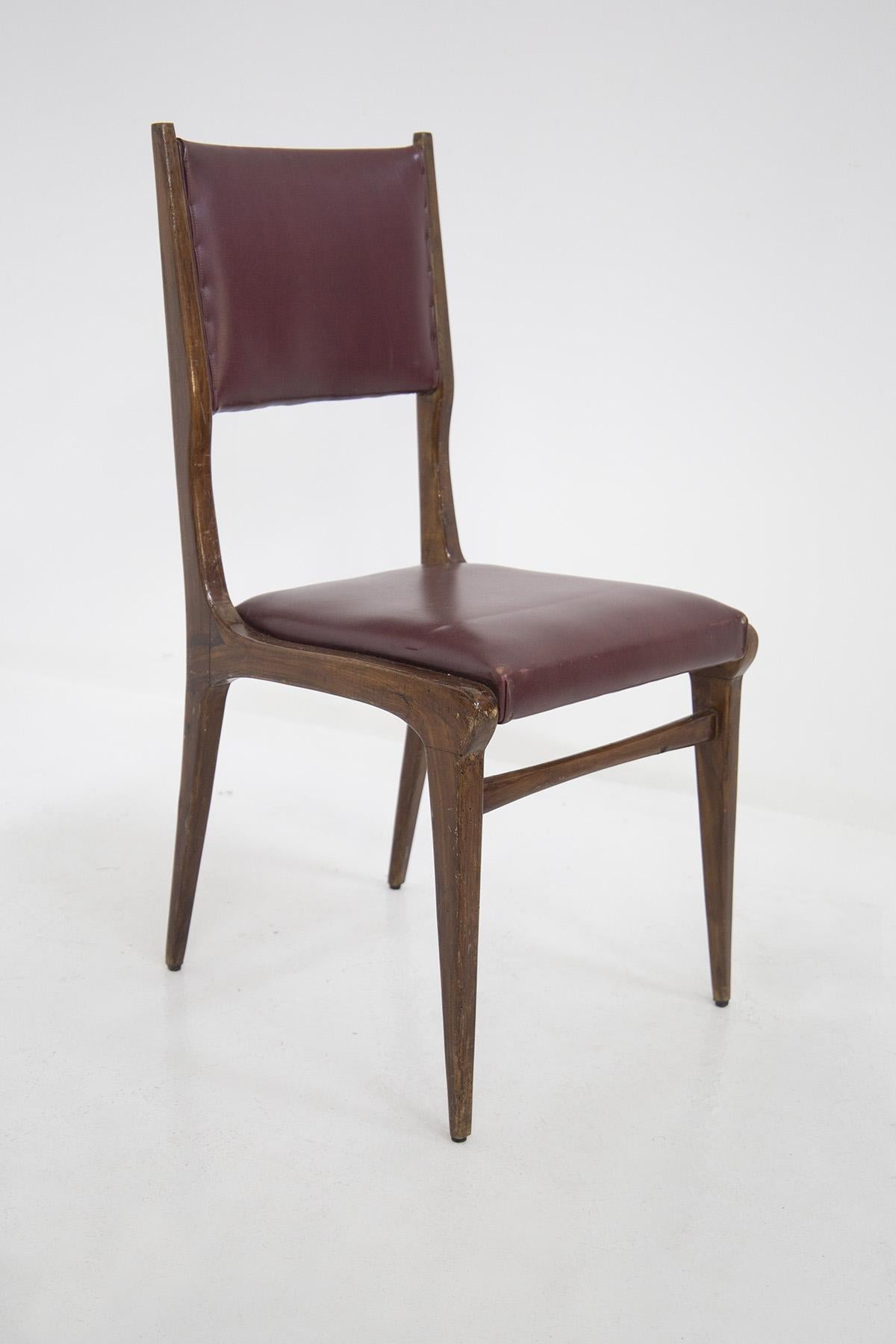 Carlo de Carli Chairs in Wood and Red Leather, Set of 6 3