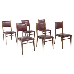 Carlo de Carli Chairs in Wood and Red Leather, Set of 6