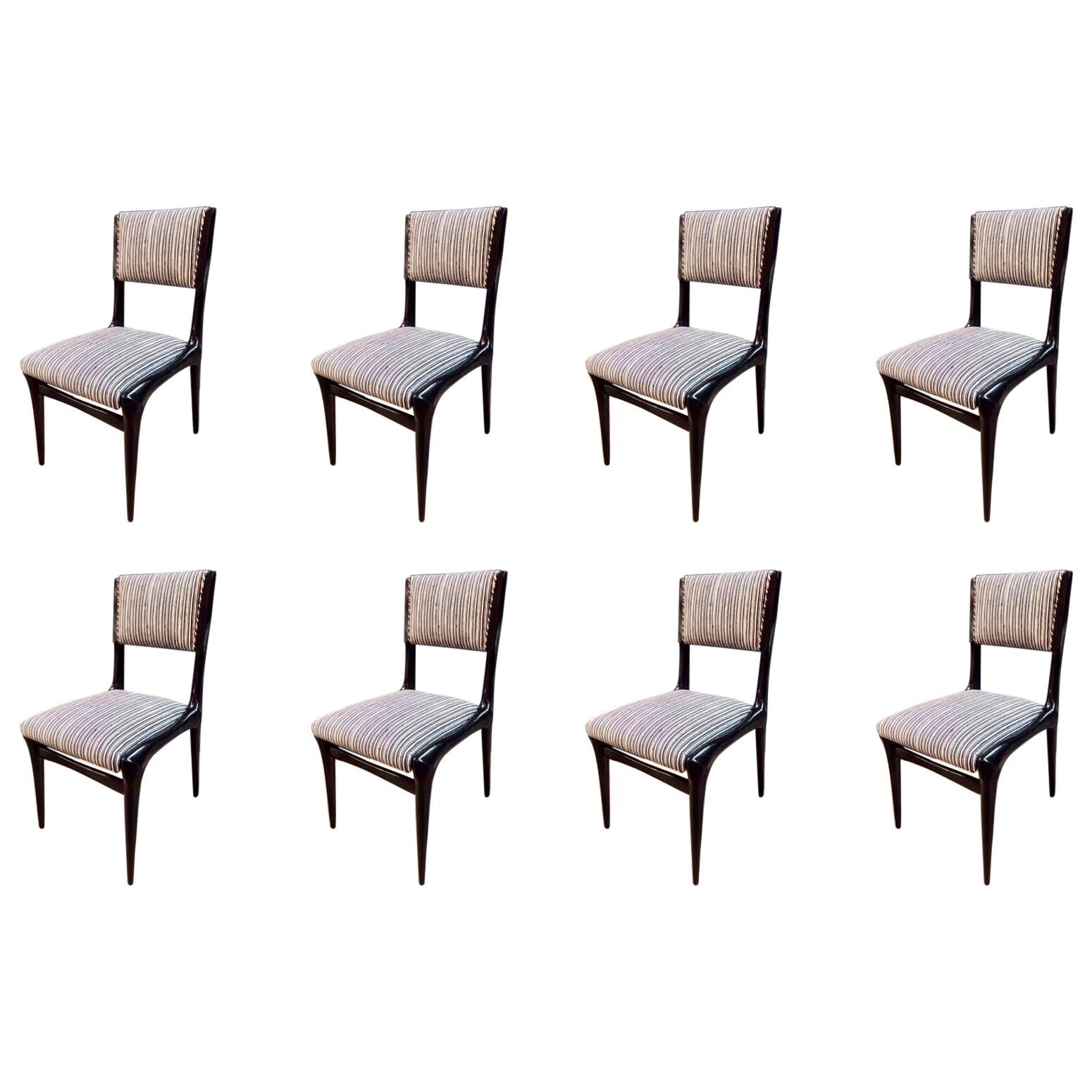 Carlo de Carli Chairs Set of Eight Reupholstered with Vintage Fabric, Italy 1950