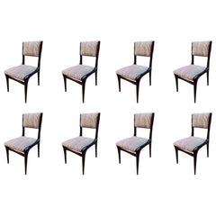 Carlo de Carli Chairs Set of Eight Reupholstered with Vintage Fabric, Italy 1950