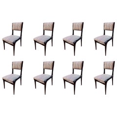 Carlo de Carli Chairs Set of Eight Reupholstered with Vintage Fabric, Italy 1950