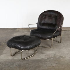 Carlo de Carli Chromed Iron Armchair w/ Ottoman