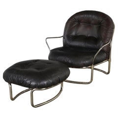 Carlo de Carli Chromed Iron Armchair w/ Ottoman