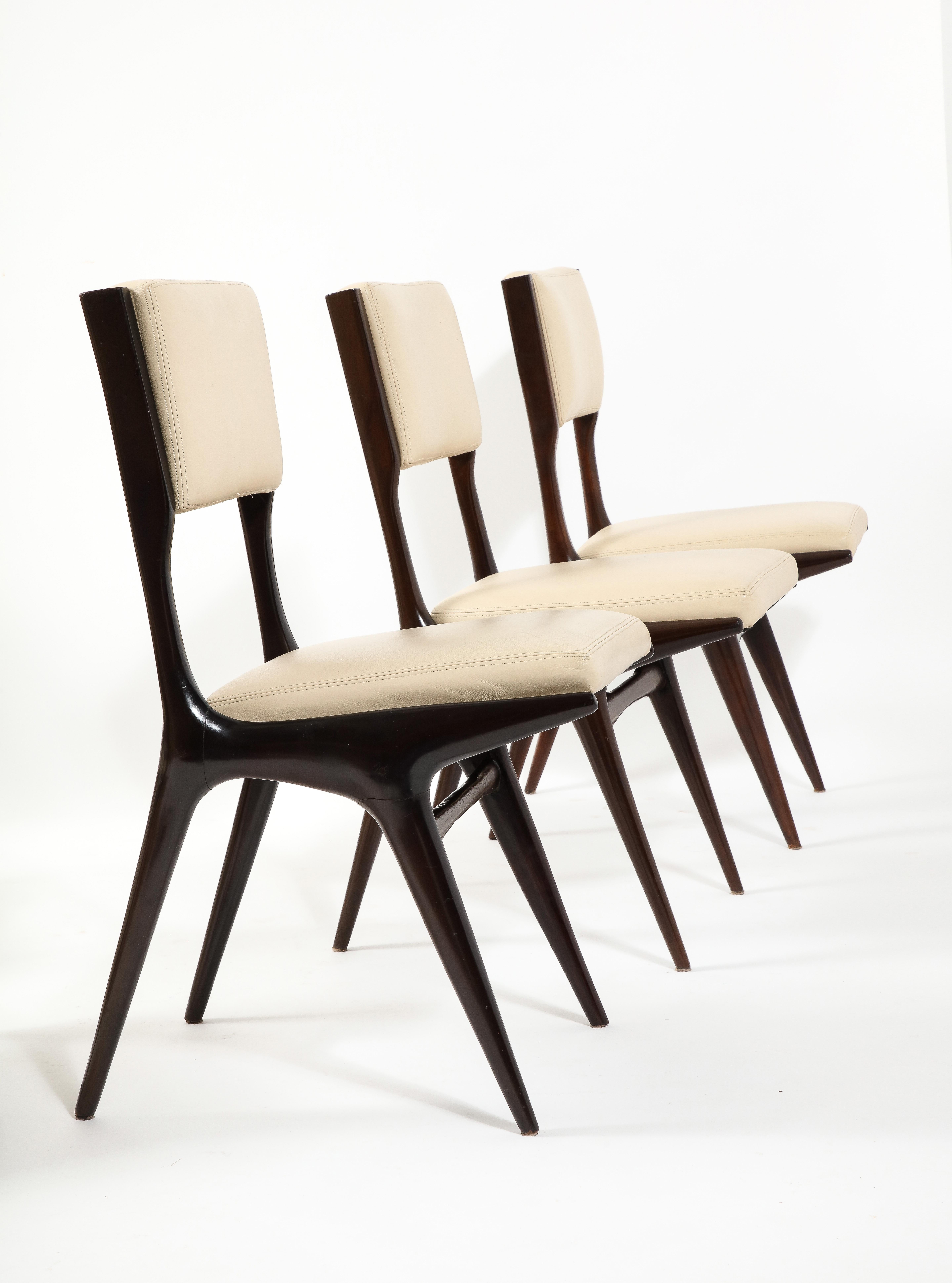 Carlo de Carli N63 Set of Six Dining Chairs, Italy 1960's In Good Condition In New York, NY