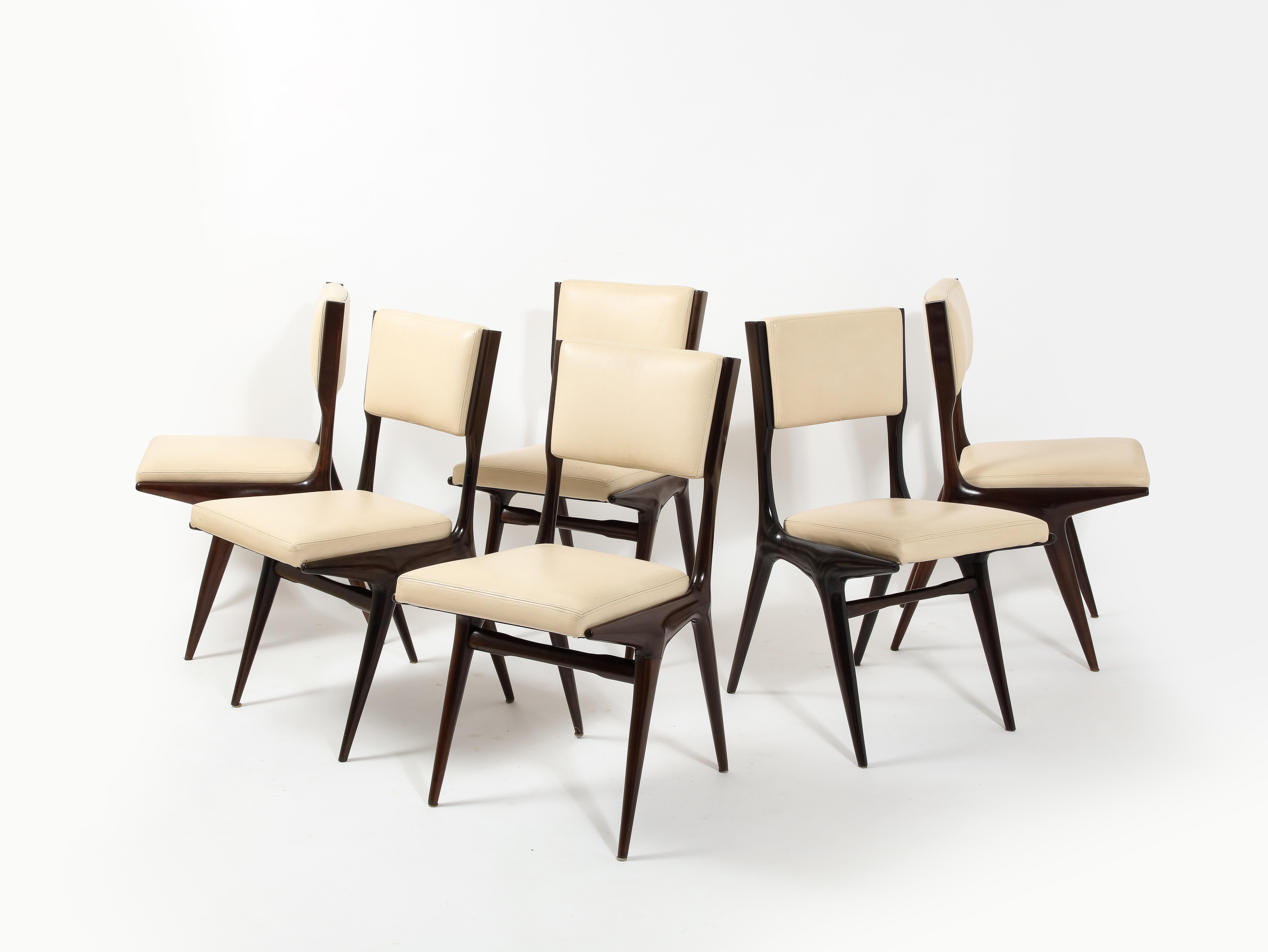 20th Century Carlo de Carli N63 Set of Six Dining Chairs, Italy 1960's