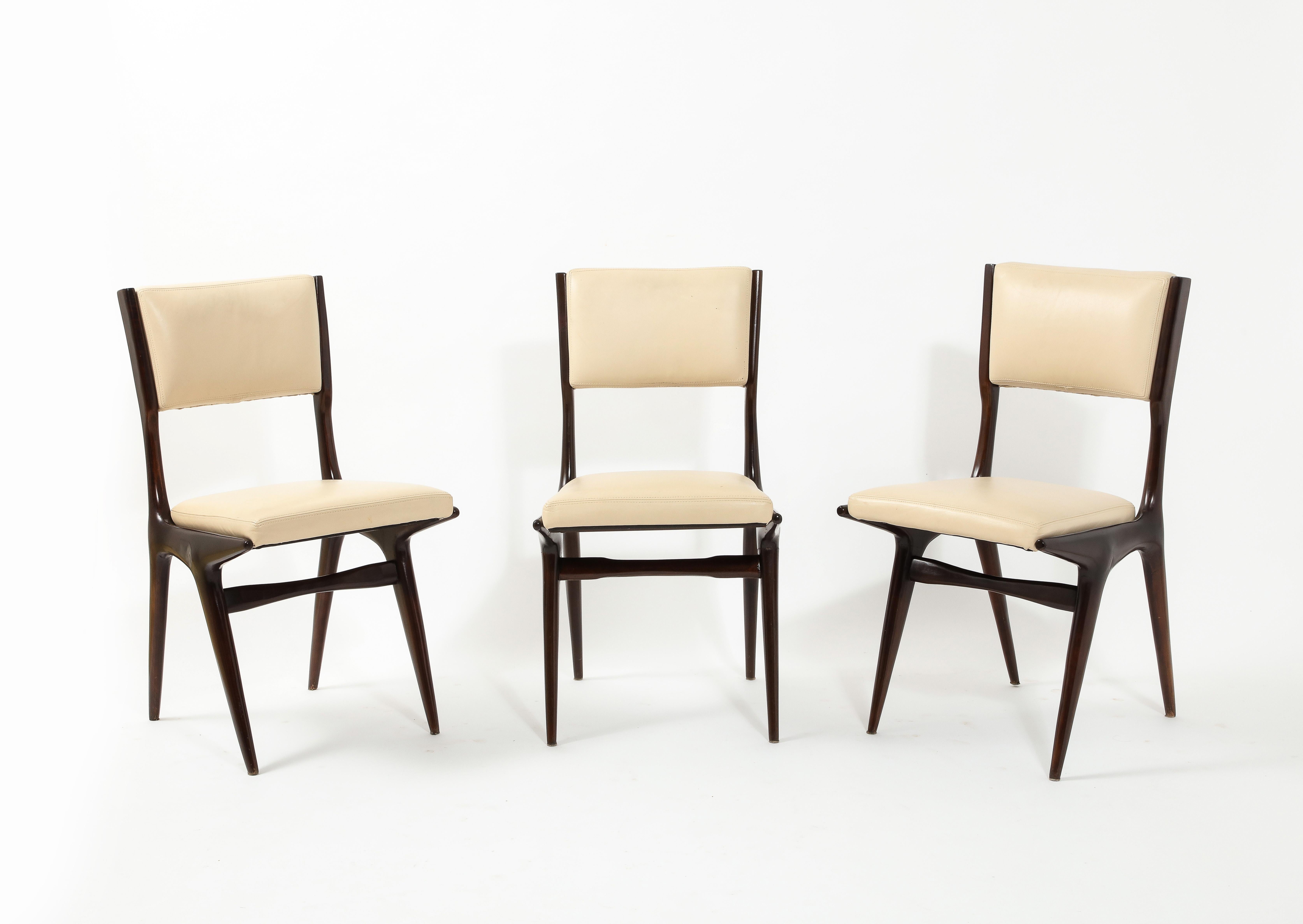 Leather Carlo de Carli N63 Set of Six Dining Chairs, Italy 1960's