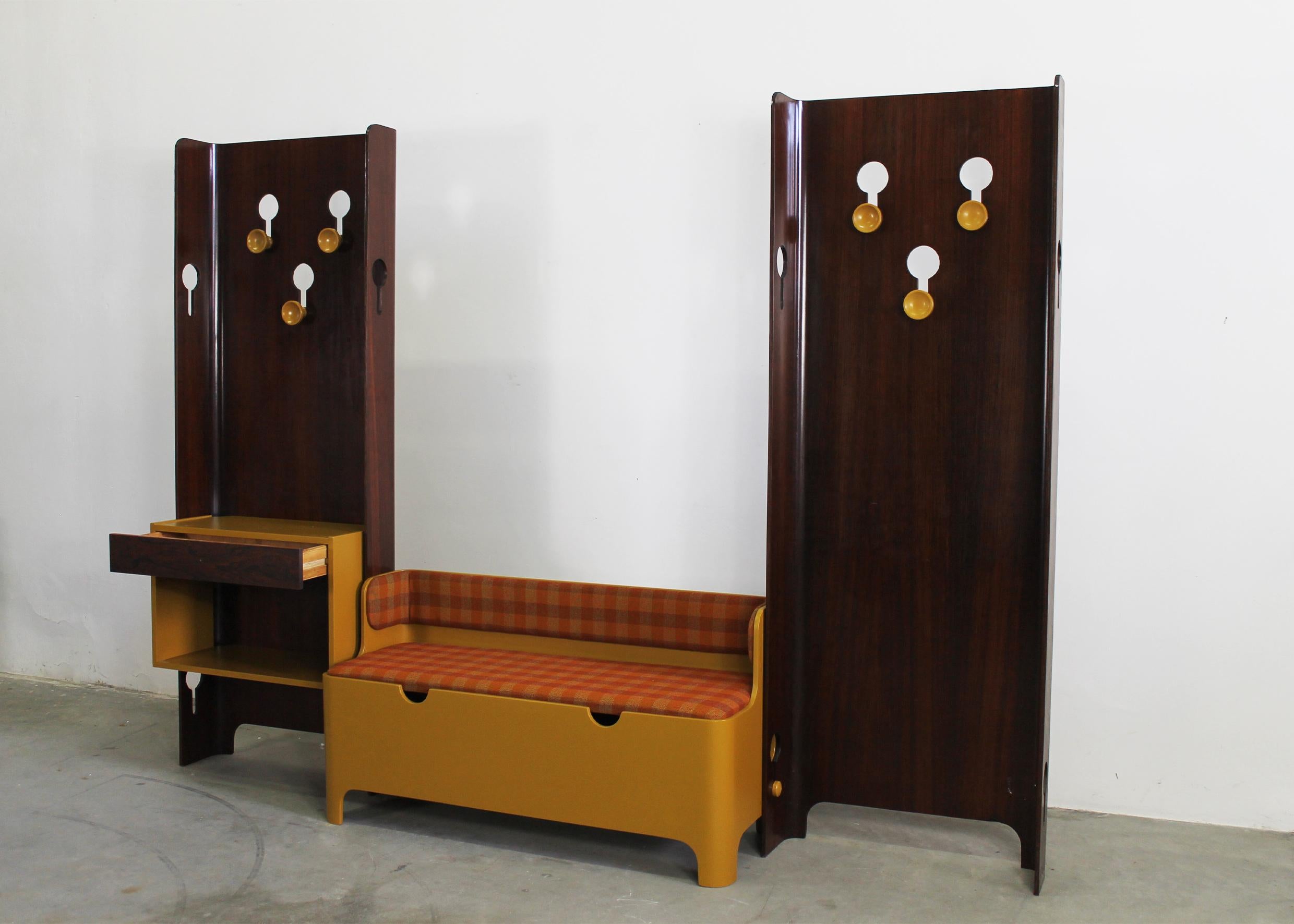 Mid-Century Modern Carlo de Carli Entrance Hall Set in Plywood and Fabric by FIARM 1960s For Sale