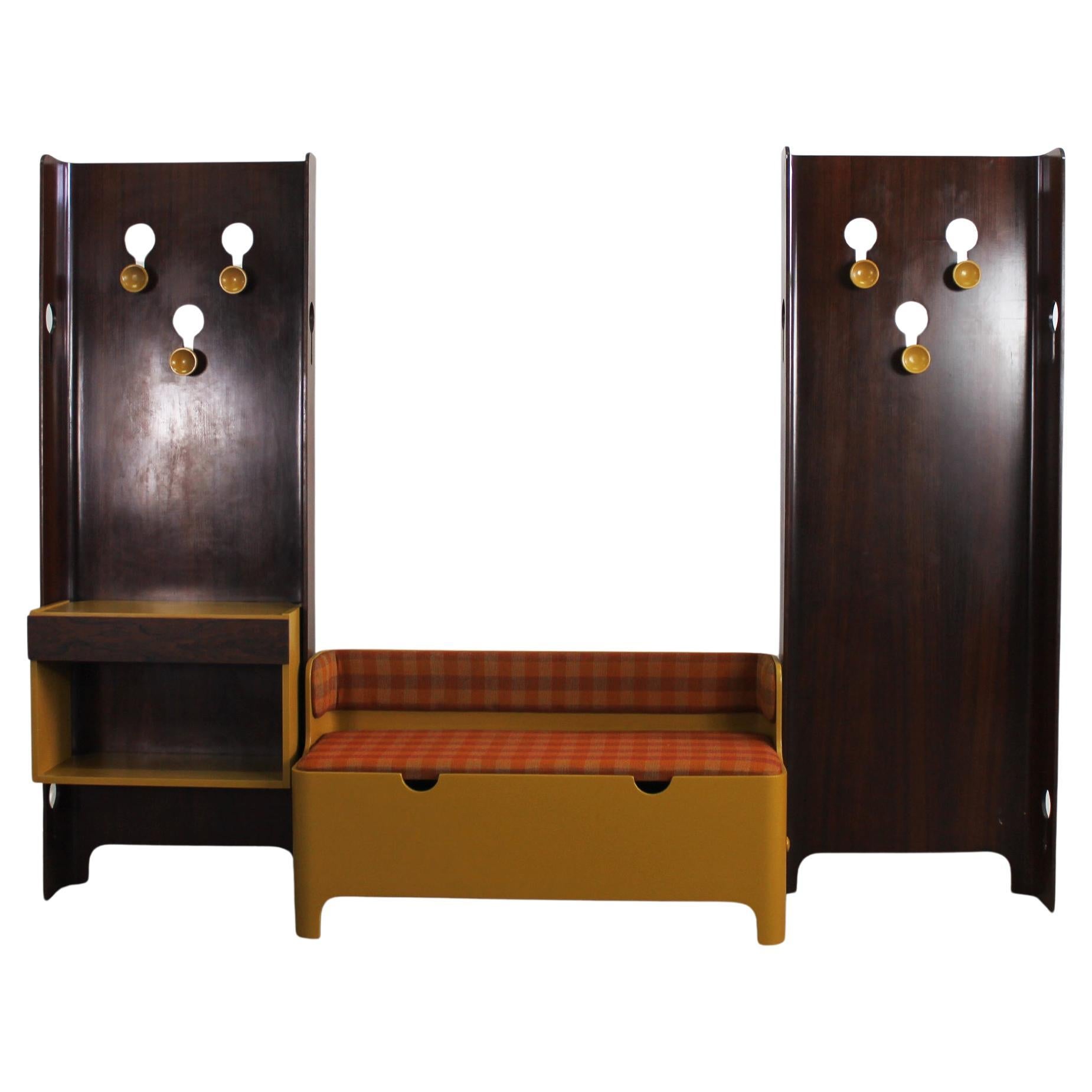 Carlo de Carli Entrance Hall Set in Plywood and Fabric by FIARM 1960s For Sale