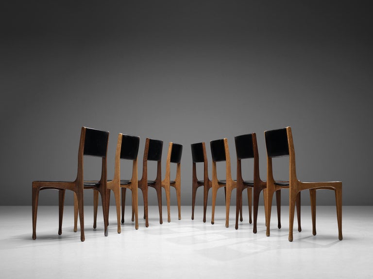 Italian Carlo de Carli for Cassina Bicolour Set of Eight Dining Room Chairs