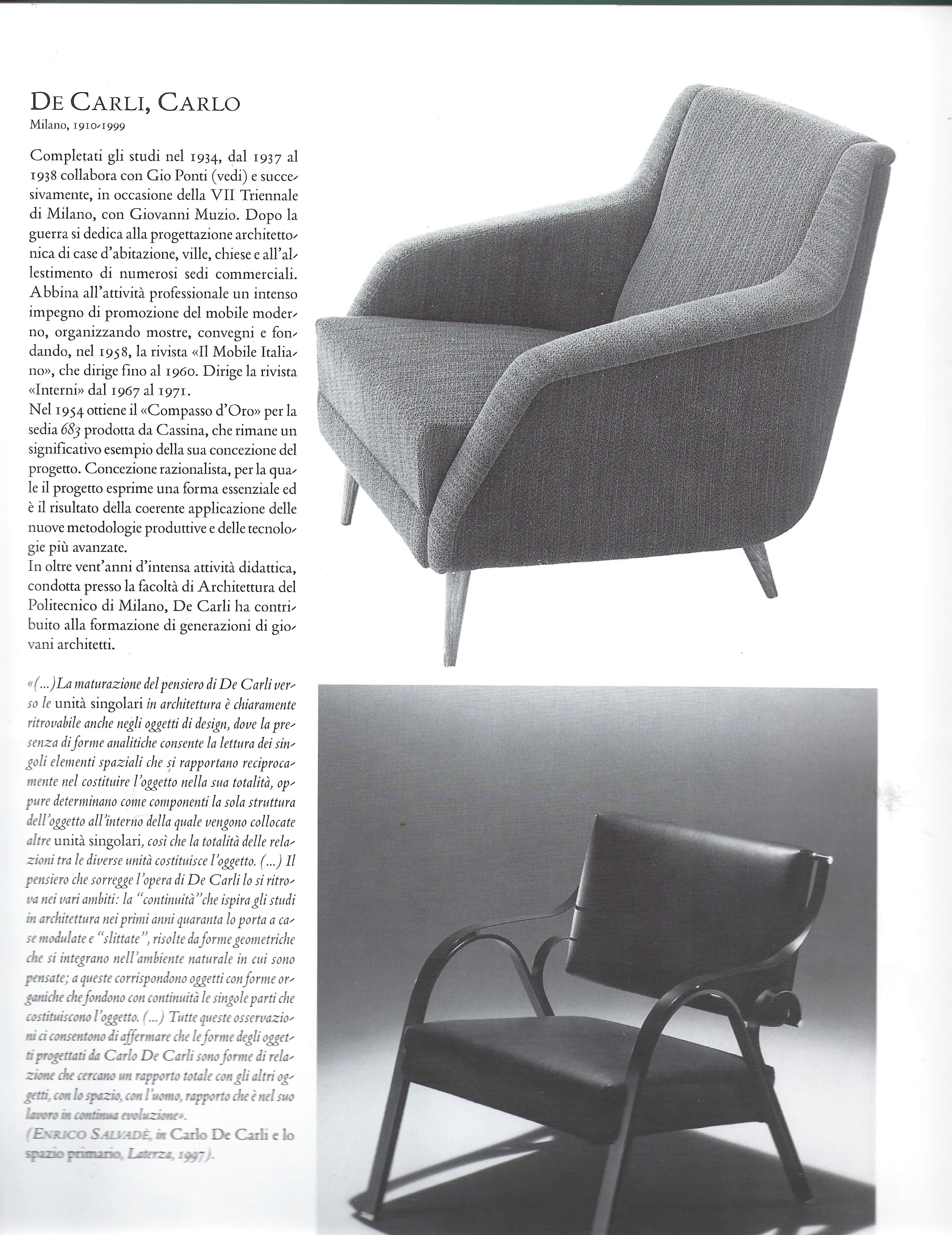 Stained Carlo De Carli for Cassina Lounge Chair Model 802 in Light Blue Velvet For Sale
