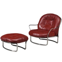 Carlo De Carli for Cinova '915' Lounge Chair and Ottoman in Burgundy Red Leather