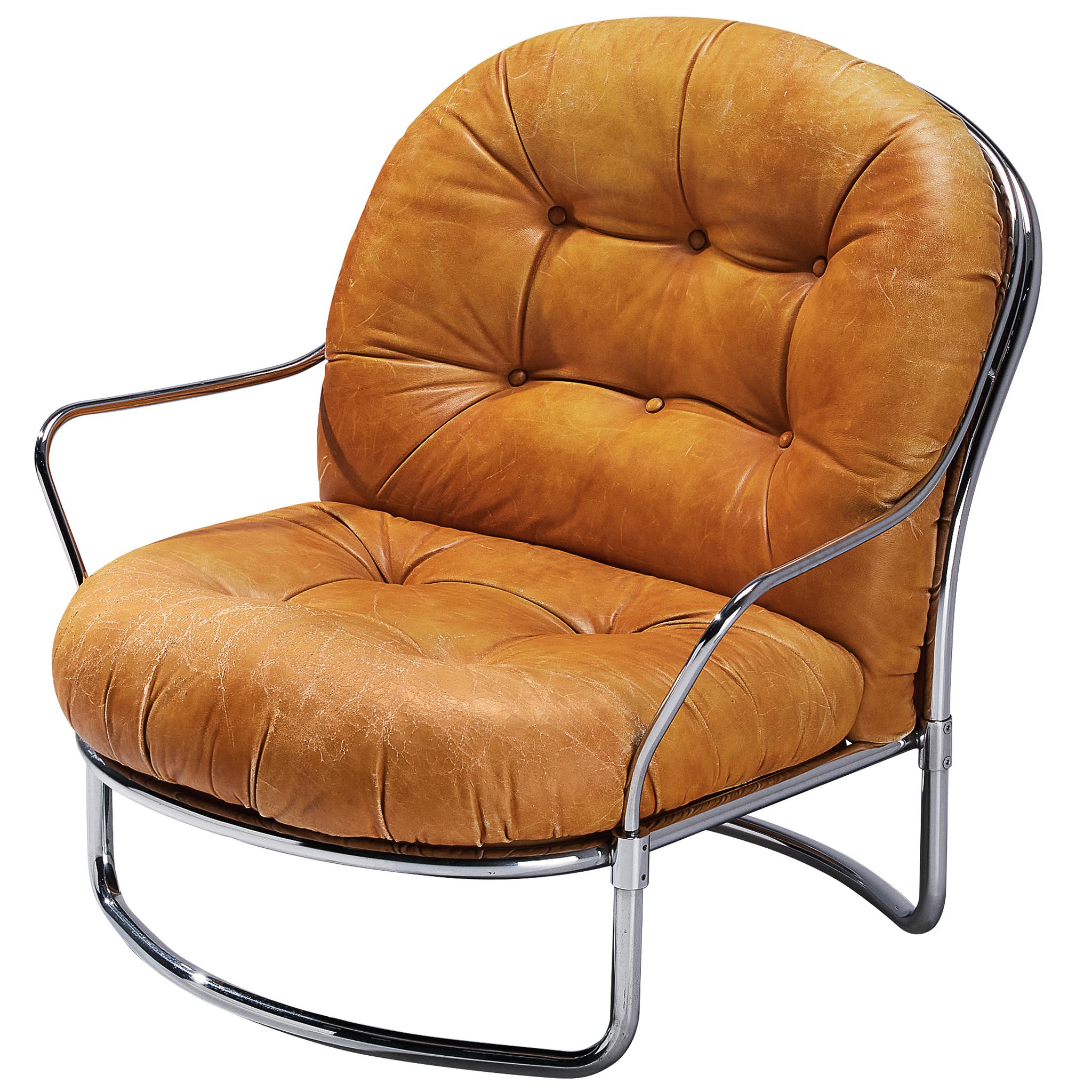 Carlo De Carli for Cinova 
915
 Lounge Chair in Cognac Leather in vendita