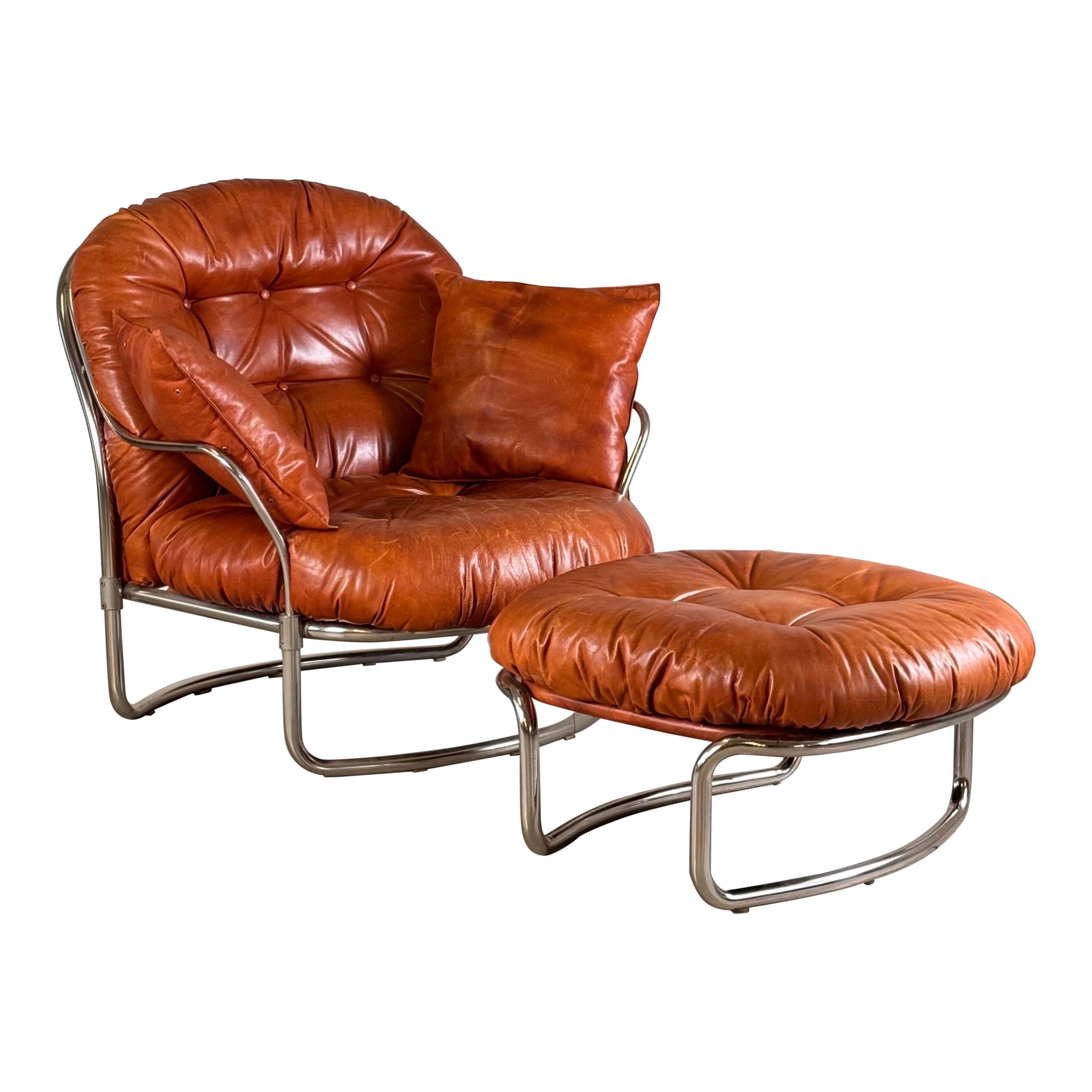 Carlo De Carli for Cinova, ��‘915’ Lounge Chair with Ottoman, Italy, 1969