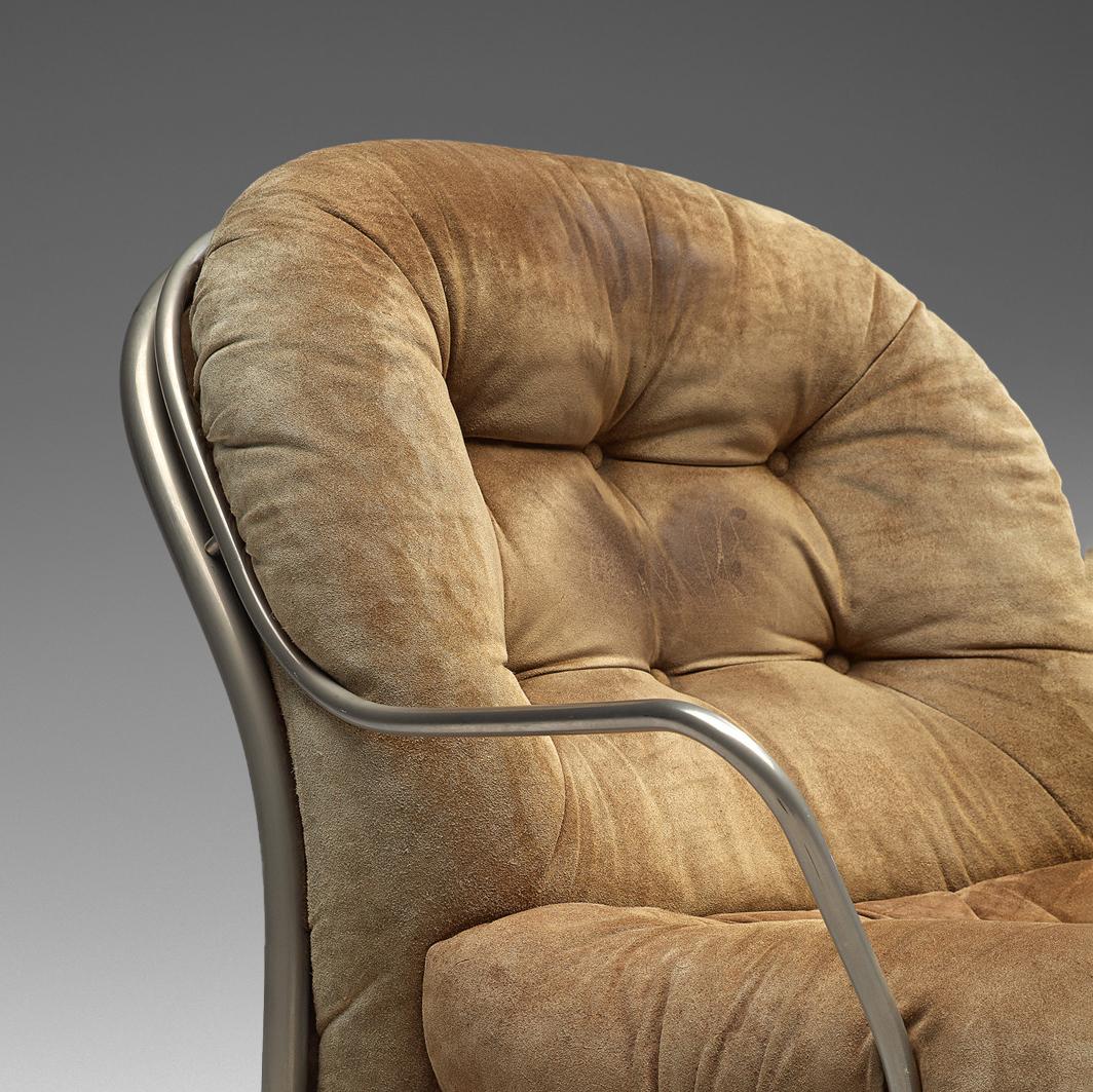 Mid-Century Modern Chaise longue Carlo De Carli pour Cinova en daim beige et acier  en vente