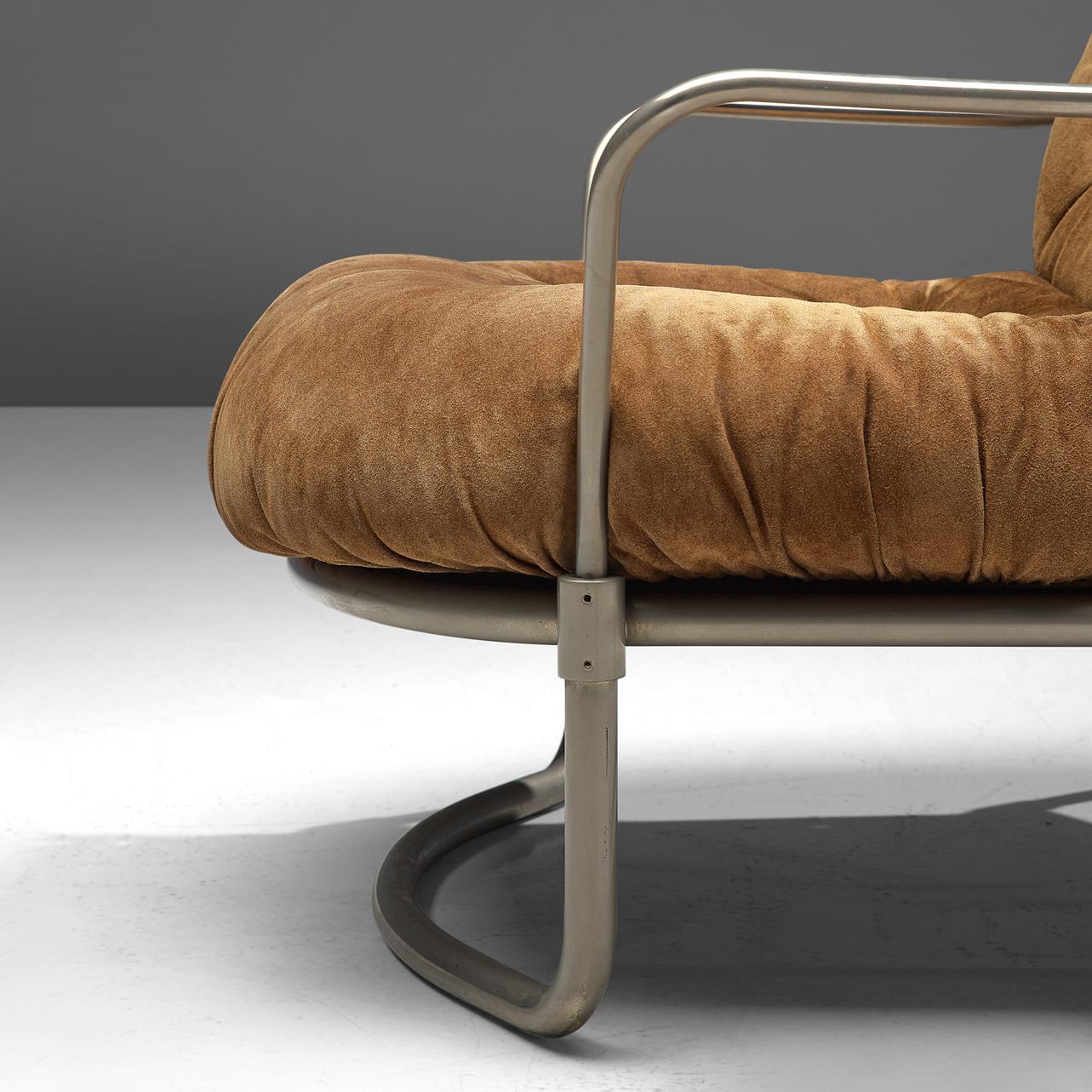 Carlo De Carli for Cinova Lounge Chair in Beige Suede and Steel  In Good Condition For Sale In Waalwijk, NL