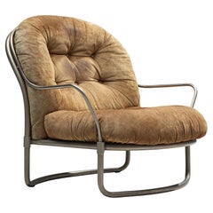 Carlo De Carli for Cinova Lounge Chair in Beige Suede and Steel 