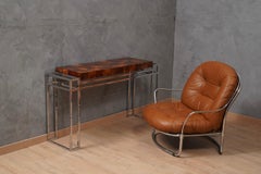 Carlo De Carli for Cinova Mod. 915 Chrome and Brown Leather Arm Chair, 1969