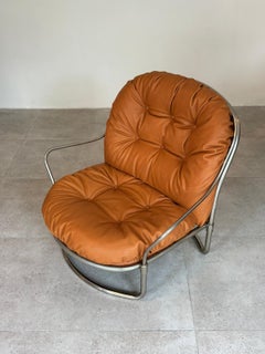 Carlo De Carli for Cinova Mod. 915 Chrome and Brown Leather Armchair, 1969