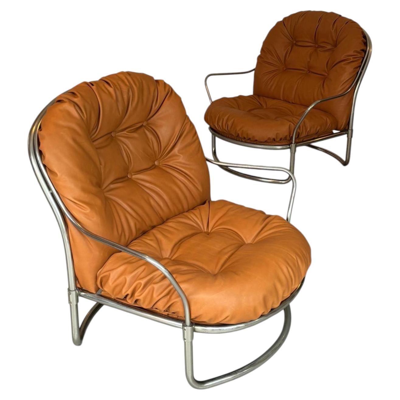 Carlo De Carli per Cinova Mod. 915 Poltrona in cromo e pelle marrone, 1969 in vendita