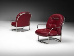 Carlo De Carli for Cinova Pair of '915' Lounge Chairs in Burgundy Red Leather