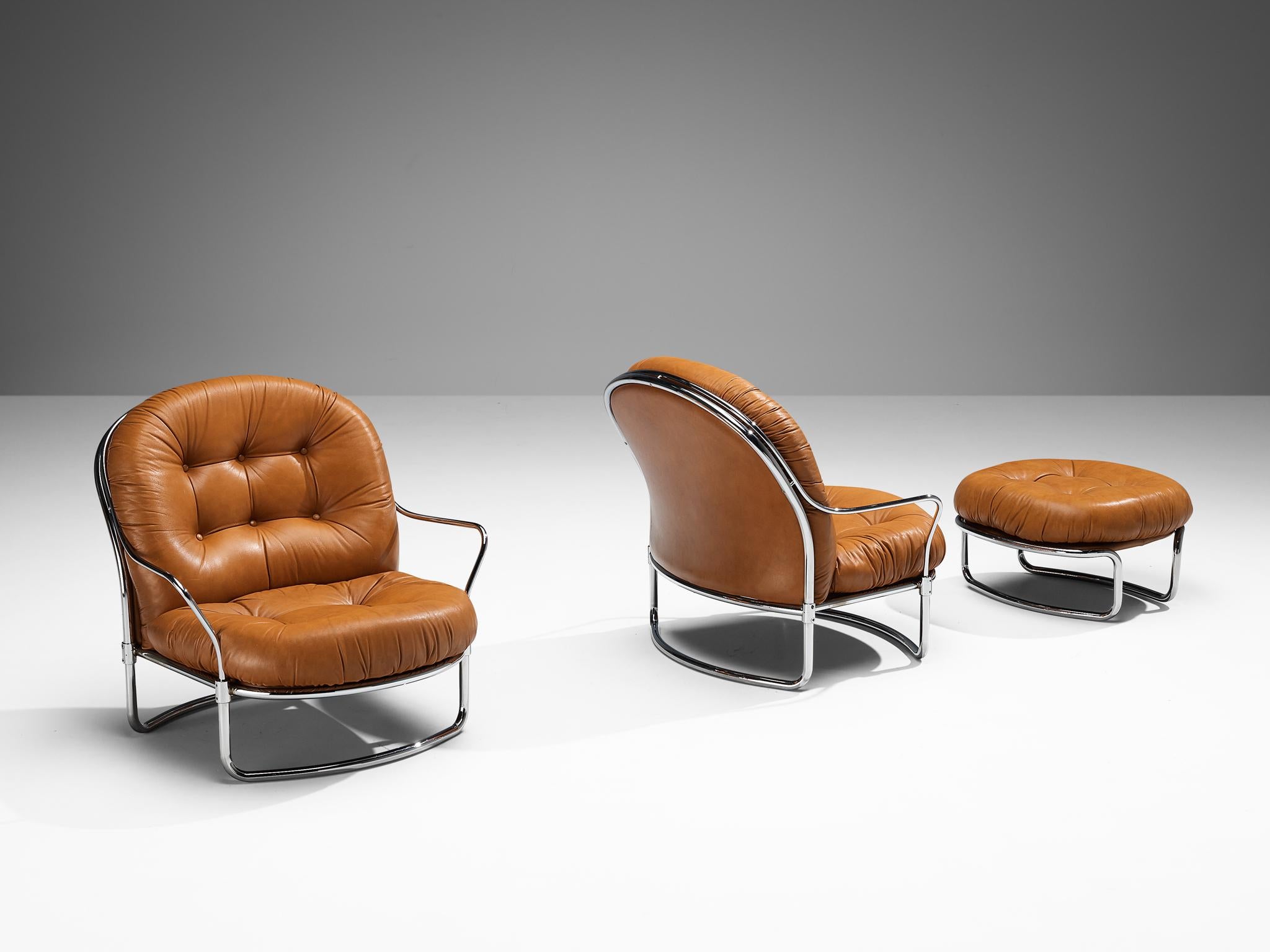 Carlo De Carli for Cinova Pair of '915' Lounge Chairs with Ottoman In Good Condition For Sale In Waalwijk, NL