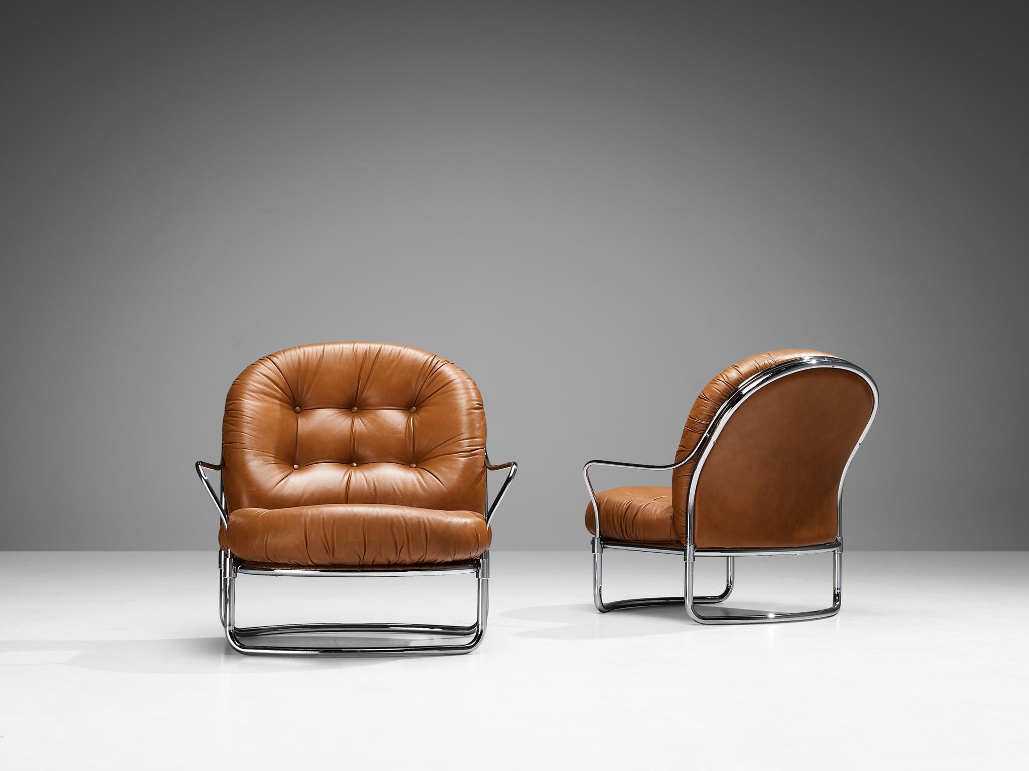 Steel Carlo De Carli for Cinova Pair of '915' Lounge Chairs with Ottoman For Sale