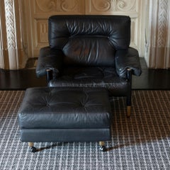 Carlo de Carli for Sormani 1966 Black Leather Armchair and Ottoman