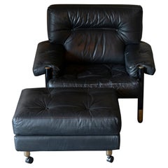 Carlo de Carli for Sormani 1966 Black Leather Armchair and Ottoman