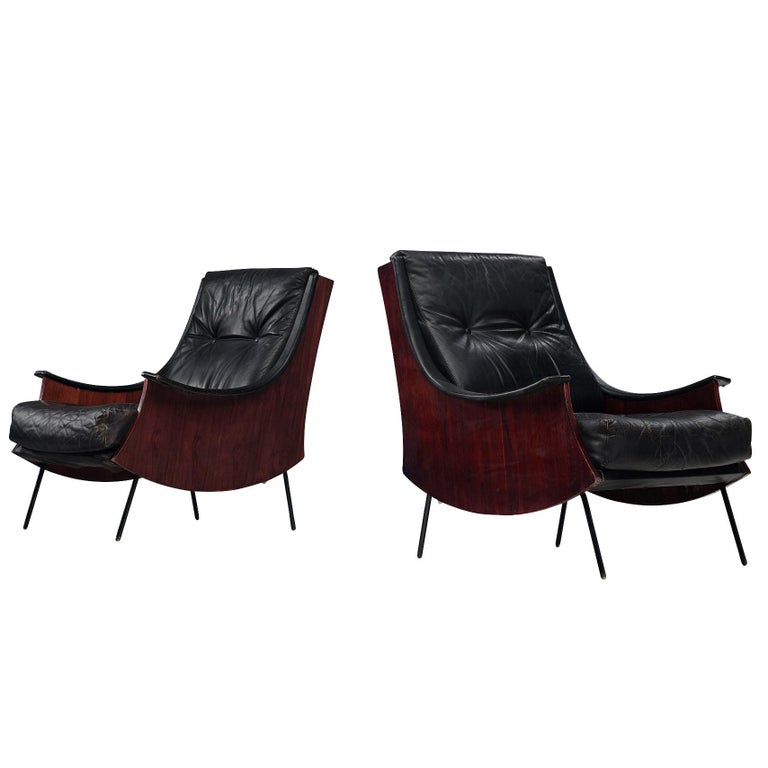 Carlo de Carli for Sormani Pair of 'PIPA' Lounge Chairs in Leather