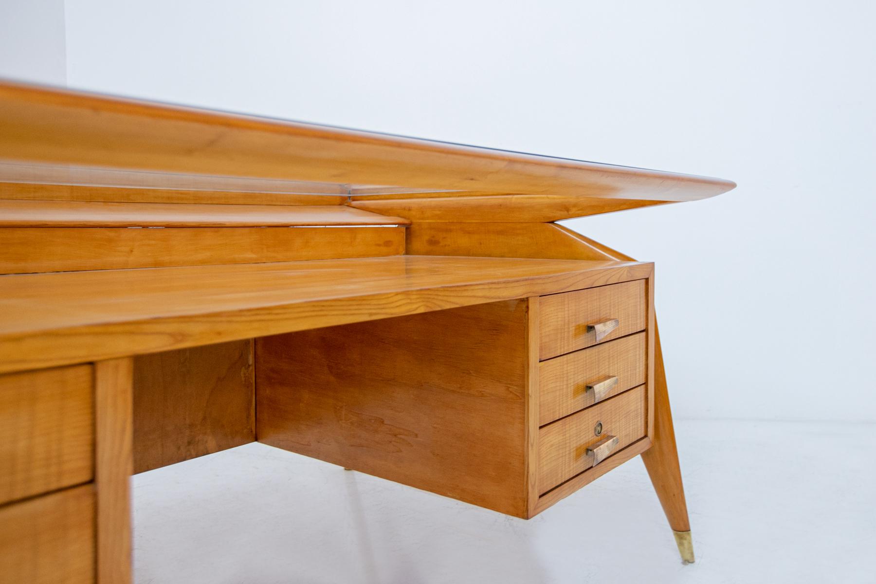 Carlo de Carli Important Desk in Wood Glass and Brass, 1950s Published 4