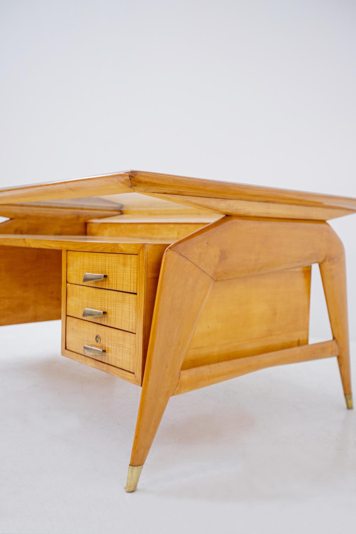 Carlo de Carli Important Desk in Wood Glass and Brass, 1950s Published 8