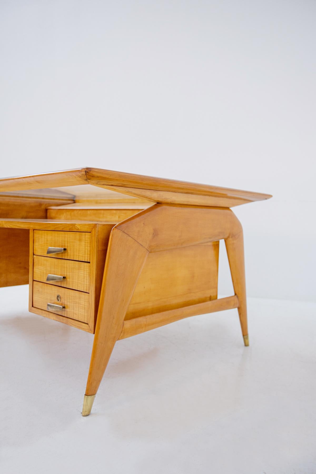 Carlo de Carli Important Desk in Wood Glass and Brass, 1950s Published 9