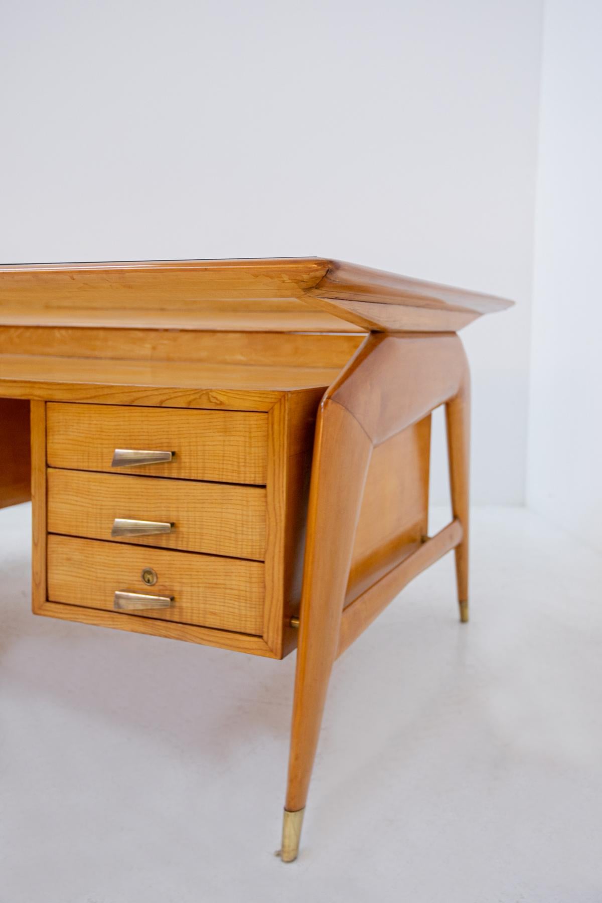 Carlo de Carli Important Desk in Wood Glass and Brass, 1950s Published 10