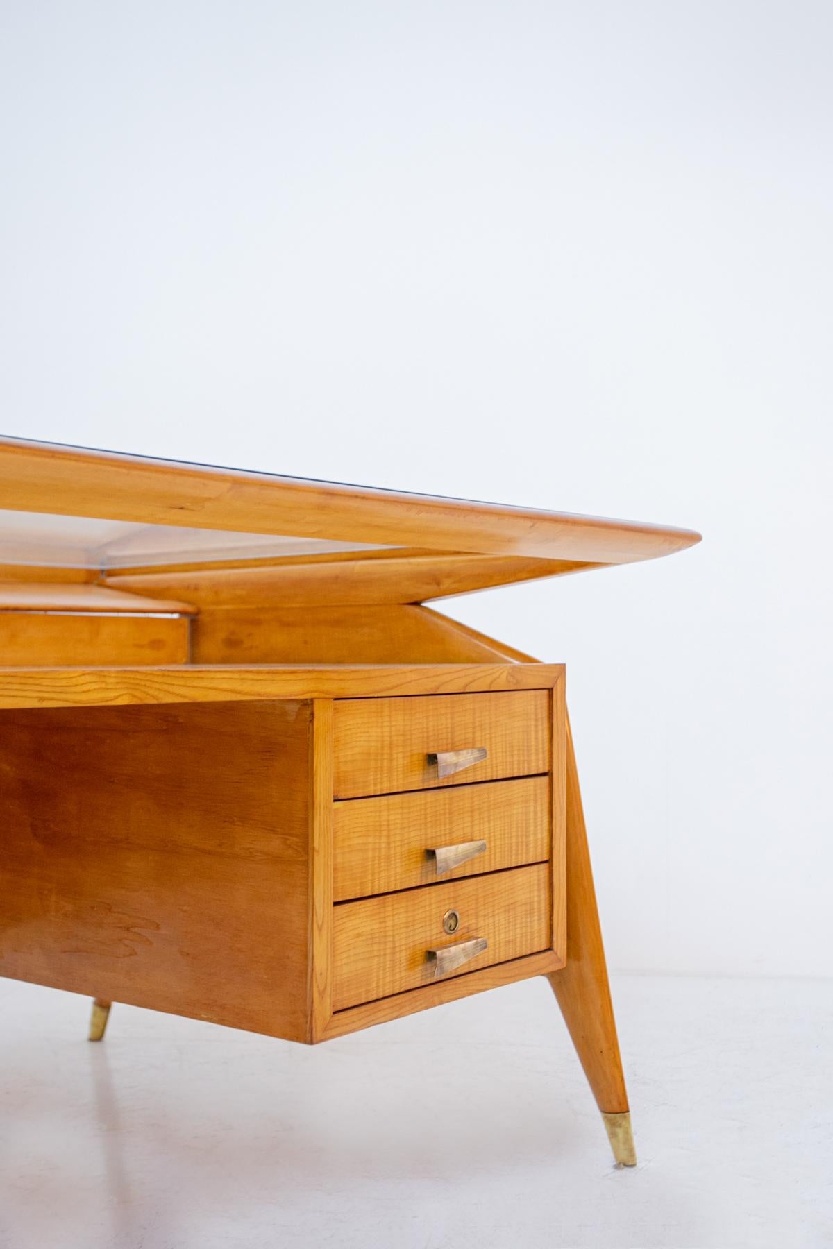 Carlo de Carli Important Desk in Wood Glass and Brass, 1950s Published 1