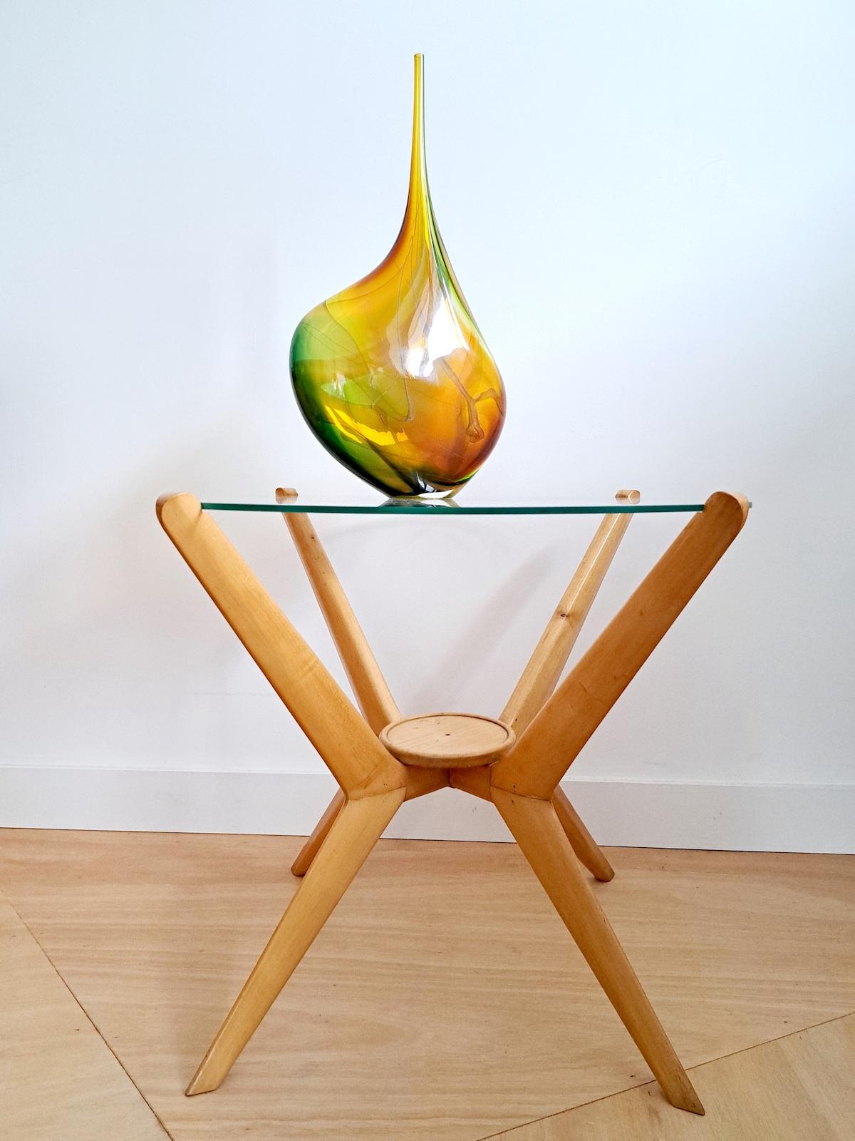 XX secolo Tavolino da caffè in Beeche e vetro di Carlo De Carli, anni '70 in vendita