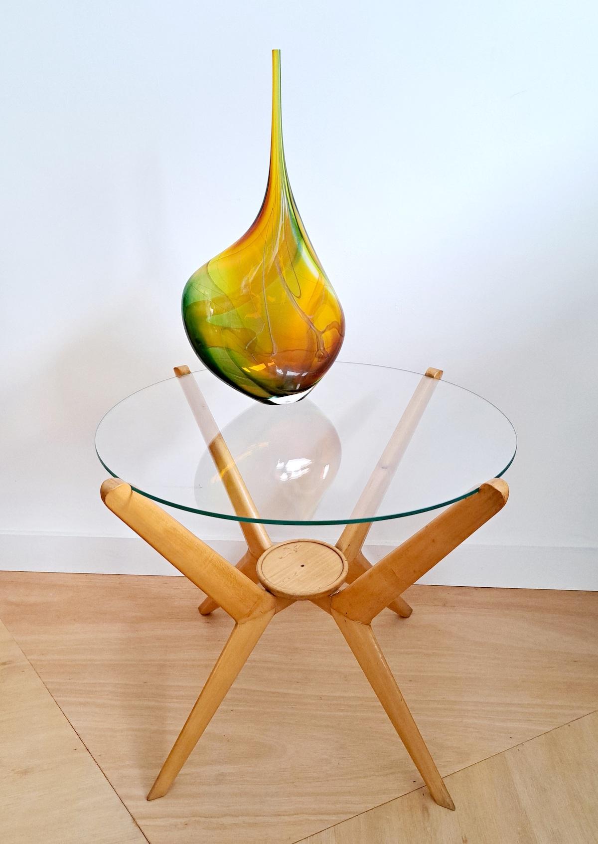 Vetro Tavolino da caffè in Beeche e vetro di Carlo De Carli, anni '70 in vendita