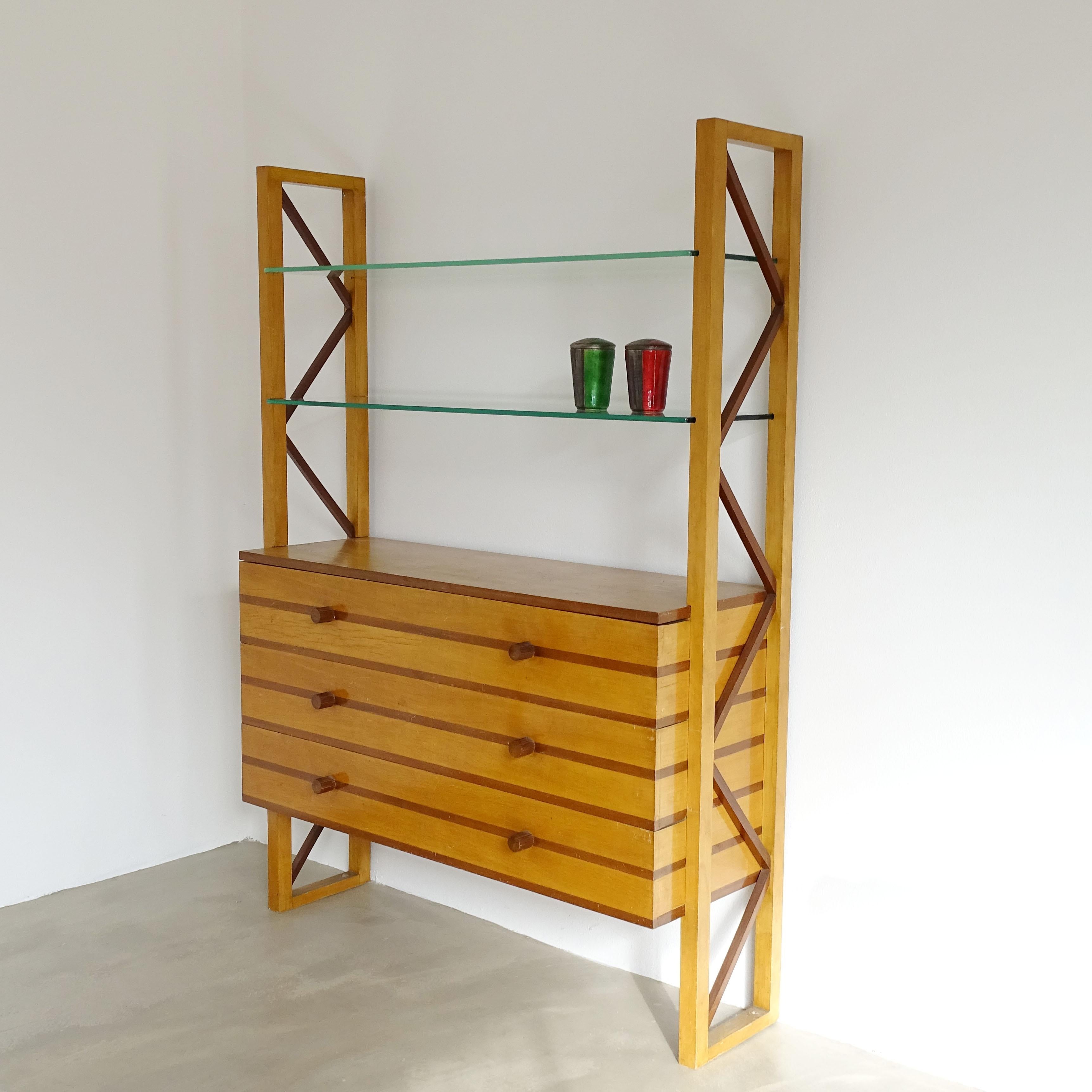 Attributed to the work of the Architect Carlo De Carli 
A Library / Commode In Various Woods and Glass, 
Italy 1940s
Ref: Domus No. 137 May 1939 p. 78