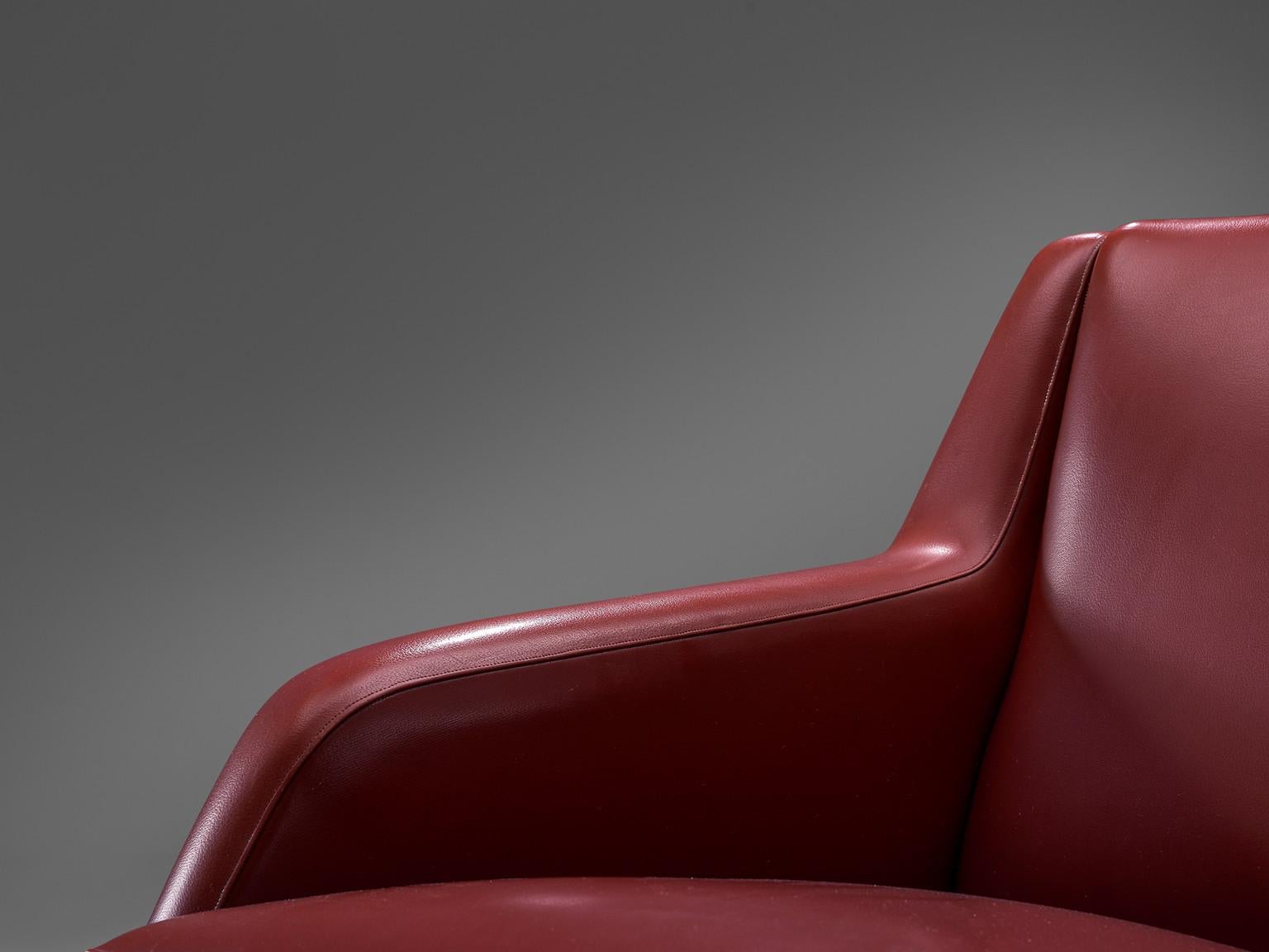 Faux Leather 1950s Carlo de Carli Lounge Chair in Burgundy Red Fabric with Nickel Feet For Sale