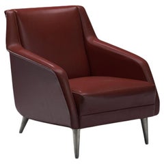 Vintage 1950s Carlo de Carli Lounge Chair in Burgundy Red Fabric with Nickel Feet