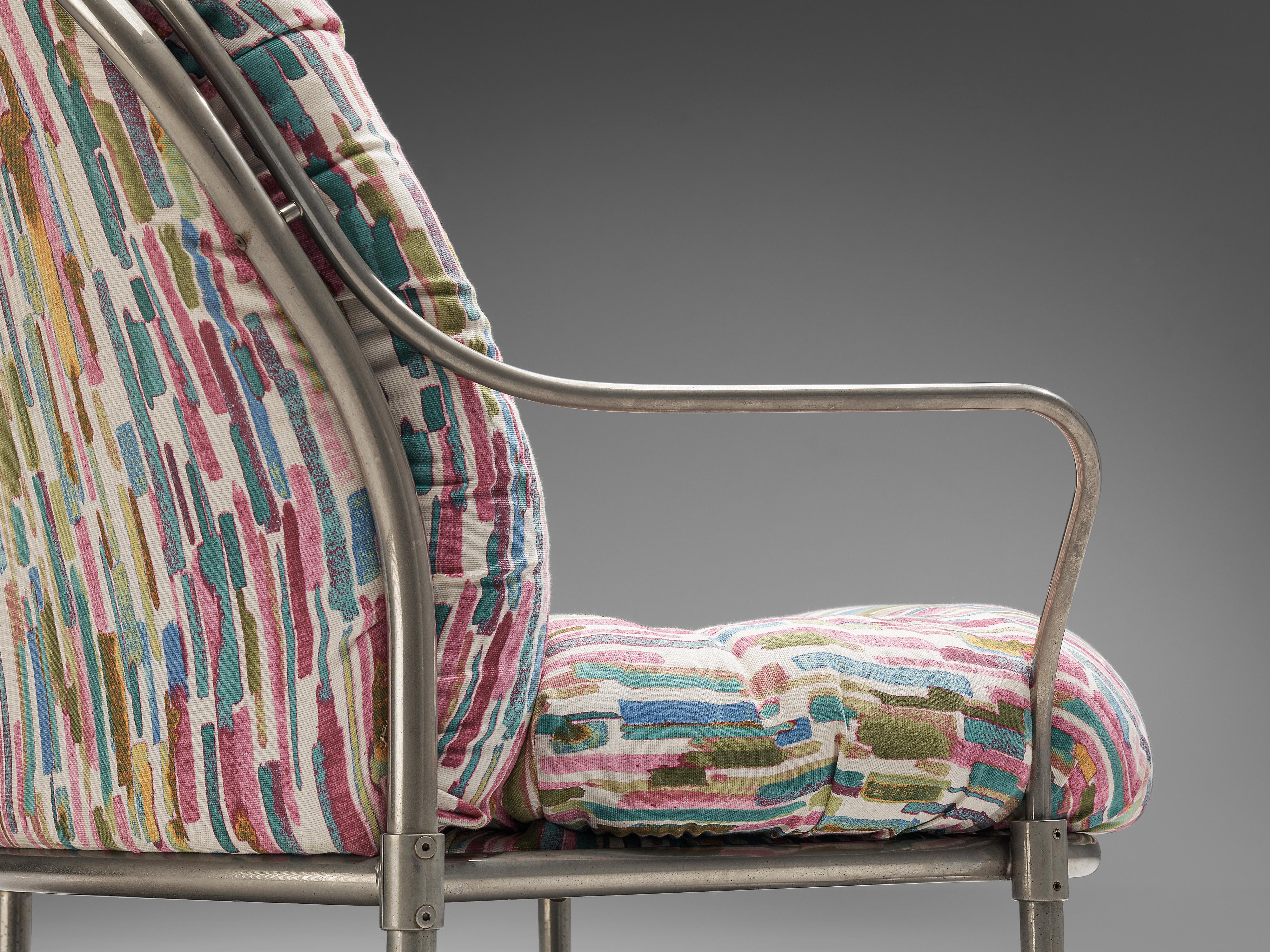 Métal Chaise longue Carlo de Carli avec repose-pieds en tissu coloré en vente