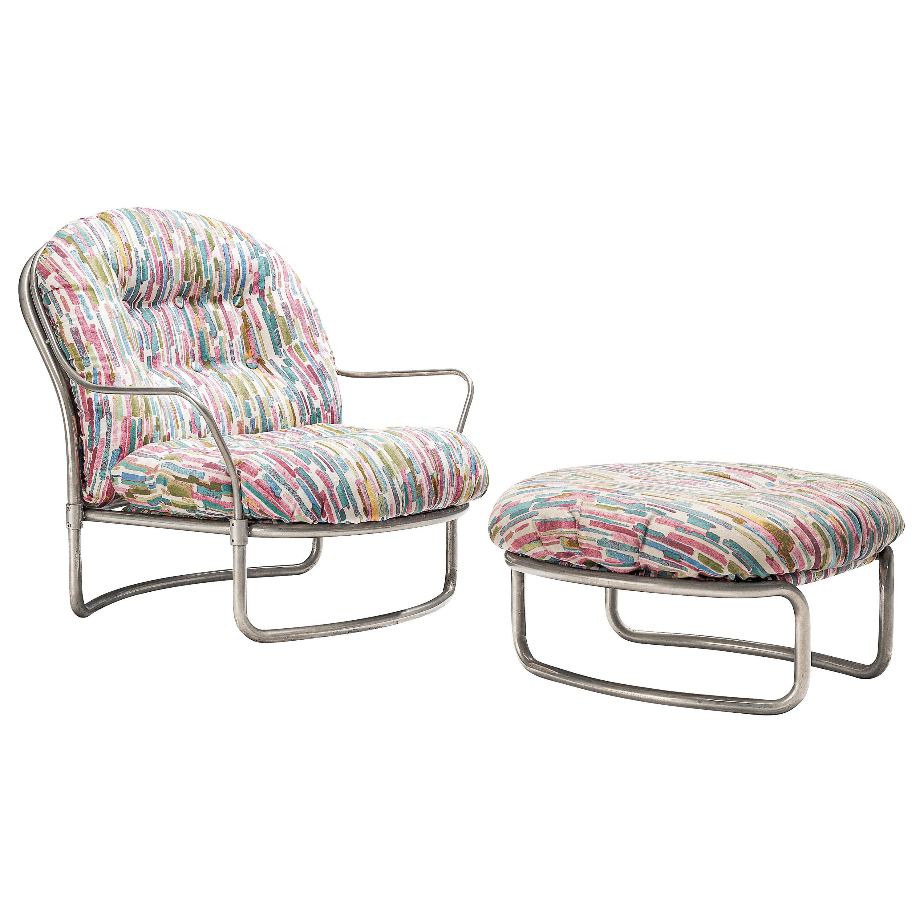 Carlo de Carli Lounge Chair with Ottoman in Colorful Upholstery