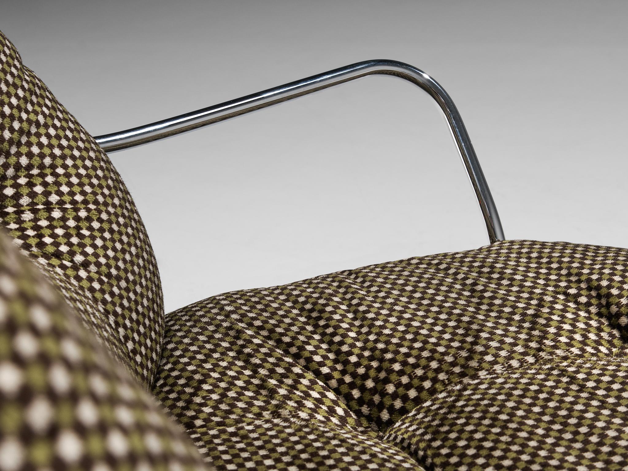 italien Chaise longue Carlo De Carli avec pouf en tissu à carreaux en vente