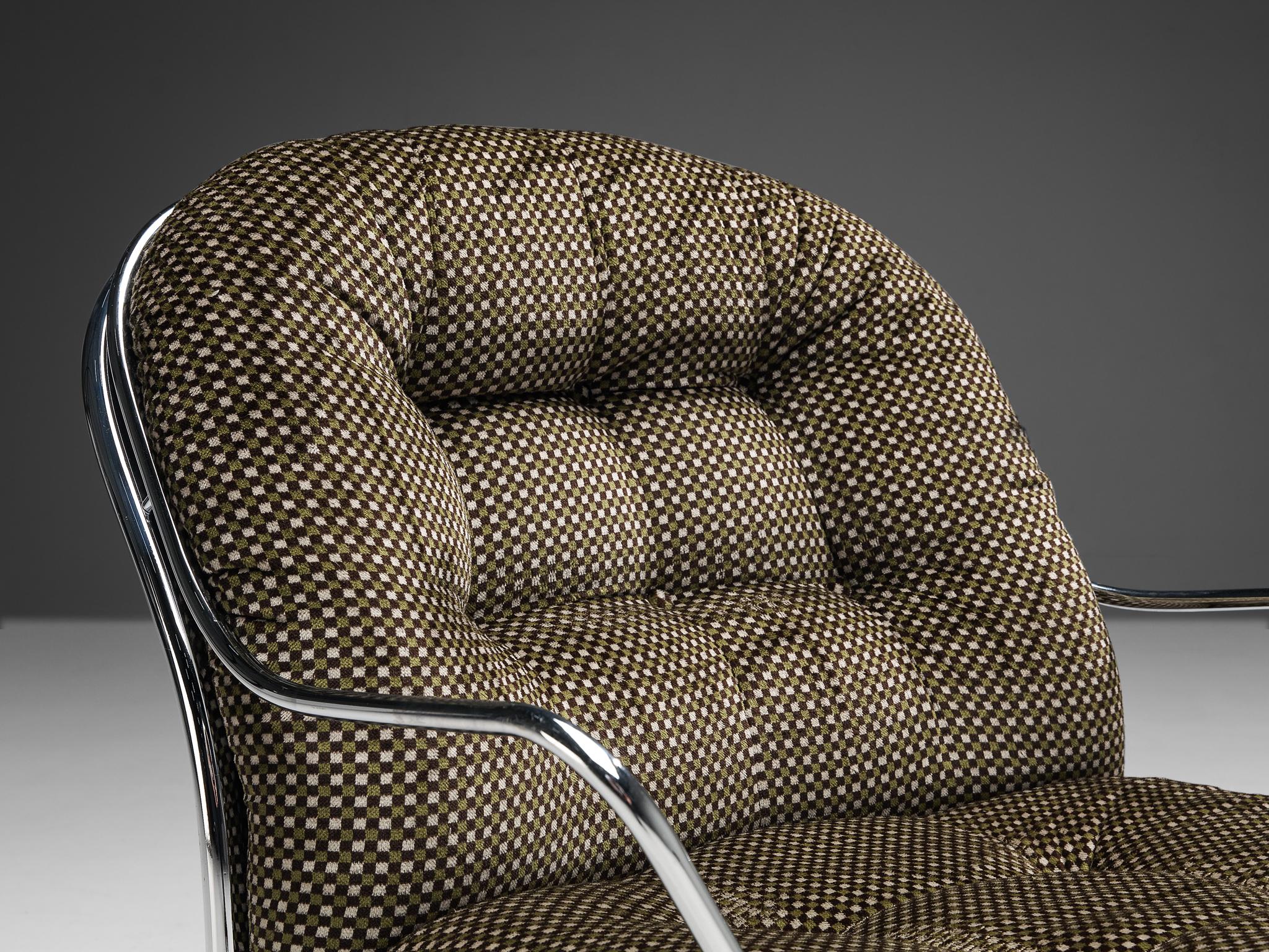 Mid-20th Century Carlo De Carli Lounge Chair with Ottoman in Checkered Upholstery For Sale