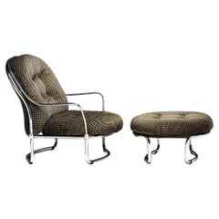 Carlo De Carli Lounge Chair with Ottoman in Checkered Upholstery