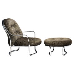 Chaise longue Carlo De Carli avec pouf en tissu à carreaux