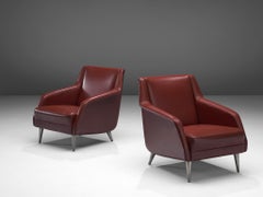1950s Carlo de Carli Lounge Chairs in Burgundy Red Fabric with Nickel Feet